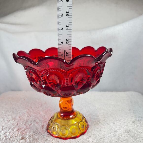 L E Smith Vintage Victorian Amberina Carnival Glass Compote Bowl Amber Red Fruit - Picture 6 of 16